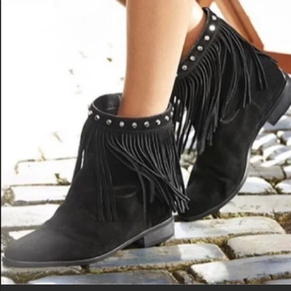 MICHAEL KORS Black Fringe Ankle Booties NWOT - Picture 3 of 15